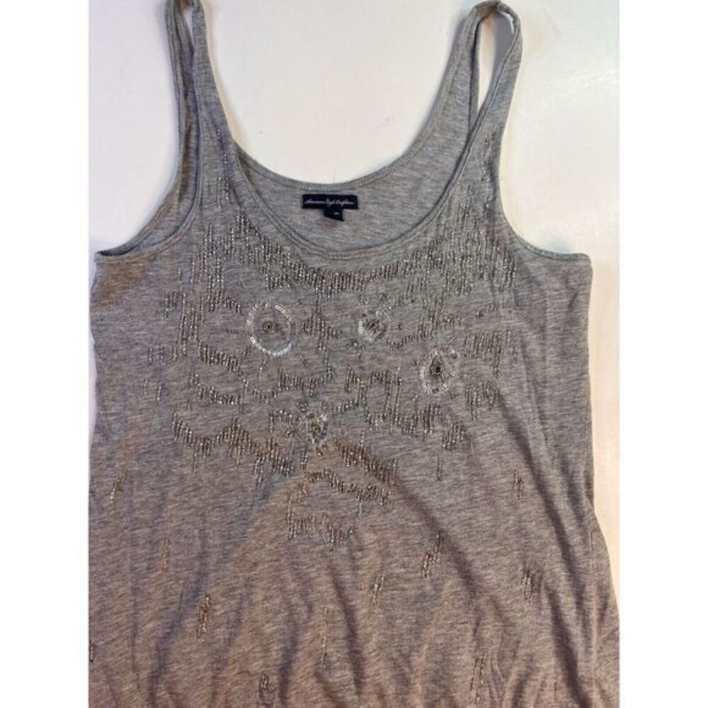 American Eagle Boho Gray Womens Top Tank Size M Medium Beads Sequins 2009 Sexy